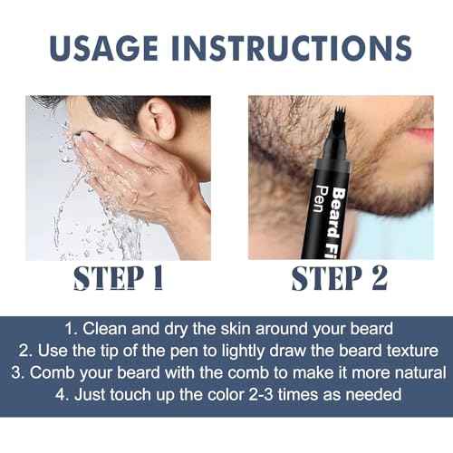 Beard Pencil Filler for Men - Water Proof Sweat Proof Long Lasting Beard Pen(With beard brush), Natural Finish for Beard,Ideal Gifts for Father Husband Boyfriends(Black)