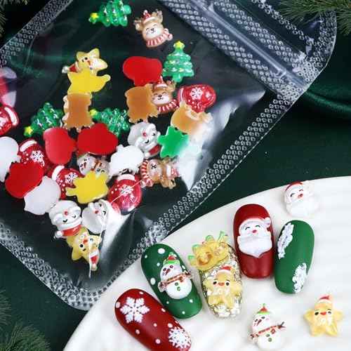 30 Pcs Christmas Snowman Nail Charms Resin Cute Santa Claus Nail Rhinestones Bell Elk Christmas Cartoon Resin Design Nail Art Charms Acrylic Nail Art Accessories Christmas Nail DIY Decoration Women