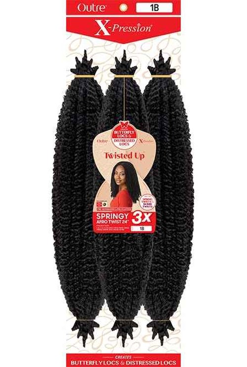 Outre X-Pression - Twisted Up - Springy Afro Twist 24" 3X (5 Pack, OFF BLACK 1B)
