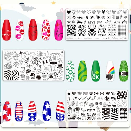Whaline 6Pcs All Holiday Nail Art Plates Valentines StampTemplates Set Winter Christmas Fall Nail Plates Stamping for Xmas DIY Print Manicure Salon Design Gift