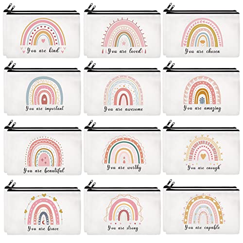 Ganeen 24 Pcs Christmas Inspirational Cosmetic Bags for Women Small Makeup Bag Makeup Pouch with Zipper Motivational Quotes for Women Coin Purse Girlfriends Coworkers Friends Gift(Motivational)