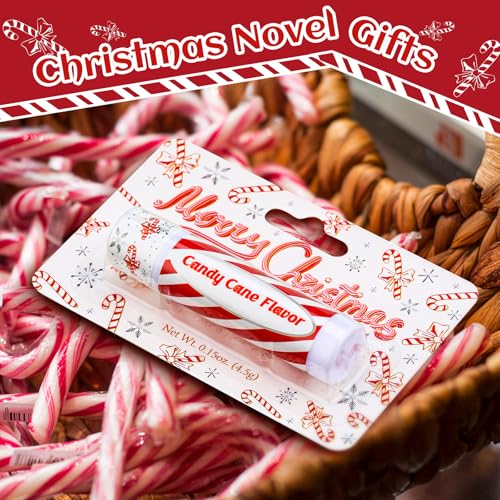 100 Pack Christmas Candy Cane Peppermint Lip Balms Bulk Peppermint Flavor Scented Lip Balms Favors Christmas Party Gifts Stocking Stuffers for Women Men Staffs Employee Coworkers Homeless