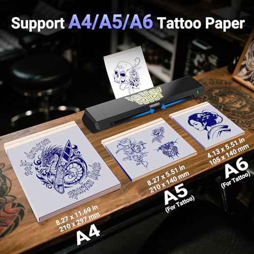 ORGBRO Tattoo Stencil Printer, X8 Thermal Tattoo Transfer Printer with 30pcs Transfer Paper, A4/A5/A6 3-in-1 Wireless Tattoo Machine for Tattoo Artists & Beginners, Compatible with Phone/Tablet/PC