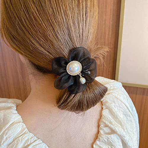 LOVEF Fashion Flowers Pearl Hair Elastic Band,Hair Rope Accessory Ponytail Holder for Lady Women Girls,Set of 4