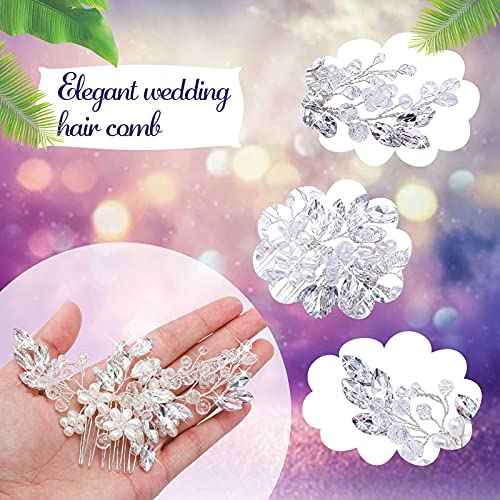 Yeshone 5 Pieces Wedding Hair Comb Bridal Pins Crystal Pearl Wedding Hair Accessories Rhinestone Flower Piece for Bride Bridesmaids Women(Silver)