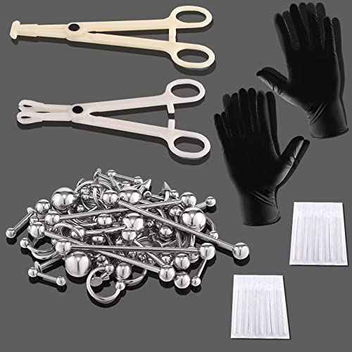 104pcs Piercing Kit 14G16G Kit Piercing Kits for all piercings (Stainless steel color)