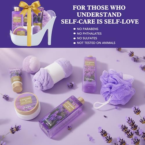 Gifts For Women, Spa Gift Basket for Women? 9 Piece Set of Lavendar Home Spa Set, Bath Gift Set, with Shower Gel, Shea Butter and Body Lotion, Anniversary Christmas Basket Gifts for Mom, Wife