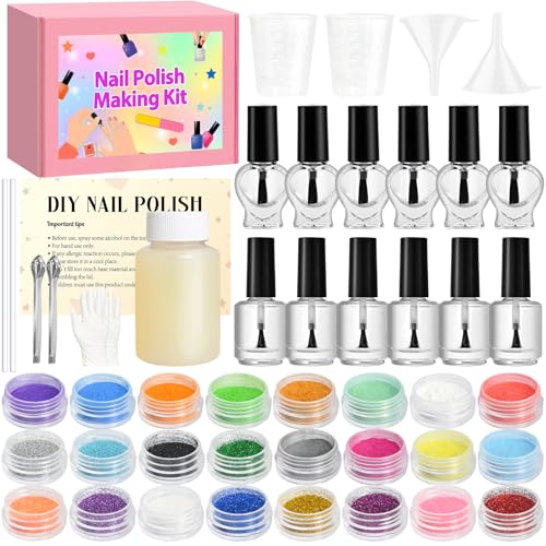 Nail Polish Making Kit, JCOOS DIY Nail Kit for Beginners With Everything, 12 Empty Nail Polish Bottles with Brush, 24 Pigment, Fun Nail Polish Kit, Christmas Gifts for Kids Nail Polish Set for Girls