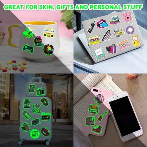 96 PCS Back to the 90s 80s Pre-Cut Luminous Temporary Tattoos for Kids Theme Birthday Party Decorations Supplies Favors Decor Super Cute Retro Stickers Tattoo Gifs for Boys Girls Rewards Carnival