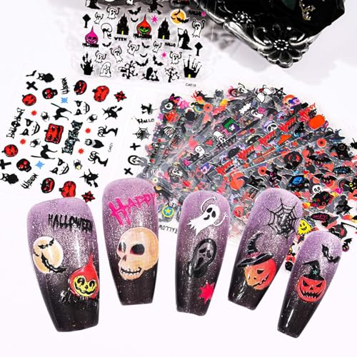 5000Pcs Holiday Nail Art Stickers, Halloween & Christmas Nail Decals 3D Self-Adhesive Santa Claus Snowflake Elk for Xmas Pumpkin Design Sticker for Women Girls DIY Nail Art Decorations