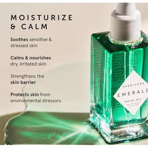 HERBIVORE Emerald Facial Oil | Hydrating, Glowing, Calming & Moisturizing Facial Oil with Ashwagandha & Squalane, Plant-based, Vegan, Non-Comedogenic