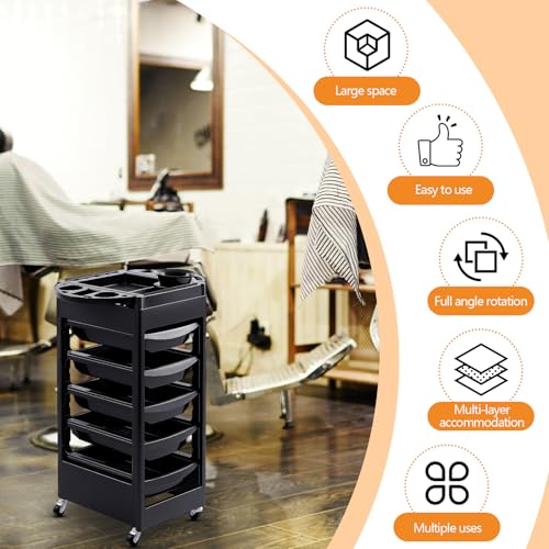 32 x 14 Inches Salon Rolling Trolley Cart with Wheels 5 Drawers Beauty Rolling Salon Cart Salons Stations for Hair Stylist Hair Storage Tool Carts Rollings Carts for Tattoo Hairdressing