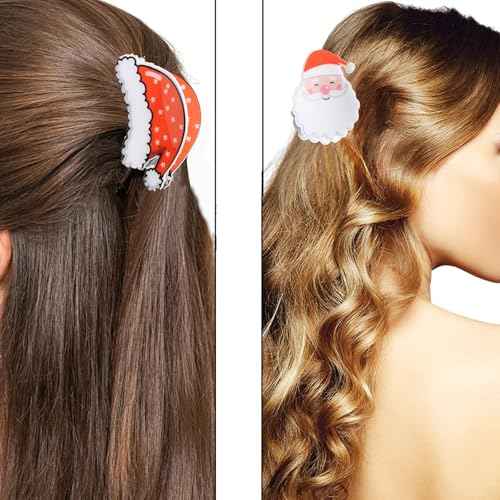 2 Pcs Christmas Hair Clips Cartoon Santa Claus & Red Santa Hat Hair Accessories Xmas Cosplay Party Theme Styling Hair Claw Clips for Girls Women