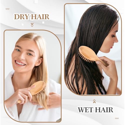 10 Pack Mini Bamboo Hair Brush Bulk Pocket Travel Small Hairbrush Long Short Wet Dry Hair Scalp Massage Gifts for Wedding Bridesmaid Party Favors for Women Men (Oval)