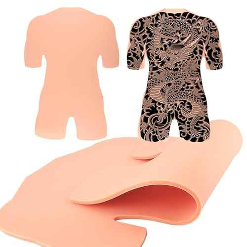 Full Back Tattoo Practice Skin - Soft Silicone, Both Sides, 6mm Thick, White, Water Repellent, Adult