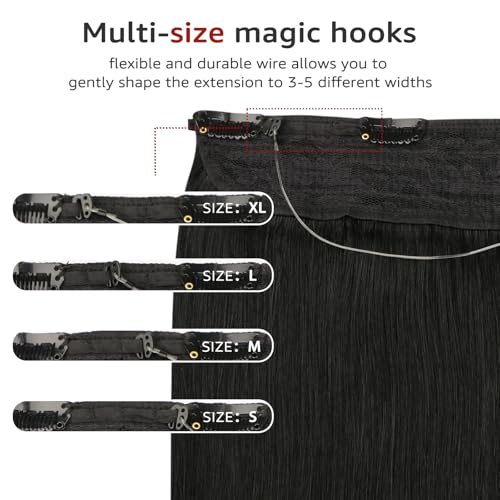 Invisible Wire Hair Extensions Real Human Hair, 22 Inch 85g Jet Black Hair Extensions Seamless Fish Line Hair Extensions Natural Look Real Hair Extensions for Women(#1-22inch)