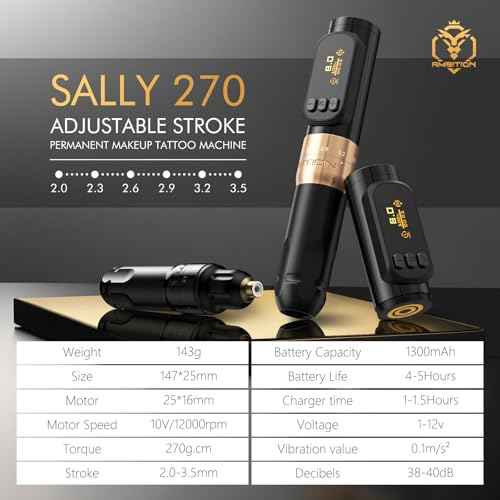 Ambition Sally 270 Rotary Tattoo Gun, Wireless Tattoo Machine with Adjustable Stroke 1300 mAh Battery 270 g.cm Torque Coreless Motor, Permanent Makeup Tattoo Pen for Eyebrow Eyeliner Lips SMP Artists