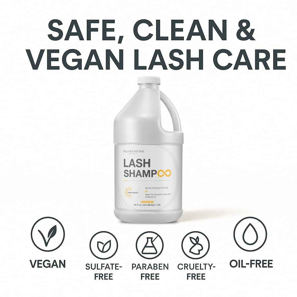 ISLA & FONTANE Lash Shampoo Bulk – Pura White 64 fl oz | Gentle Eyelash Shampoo for Extensions | Lash Foam Cleanser | Oil-Free Lash Bath for Home & Salon Use