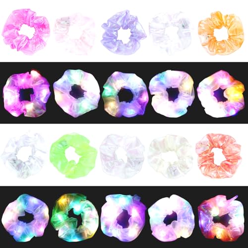 40PCS LED Scrunchies, Light up Hair Scrunchy, Women Girls Luminous Hair Strands, Colorful Meteor Yarn Hair Bands with 3 Light Modes, Scrunchies Glow in The Dark for Christmas Carnival Party Supplies