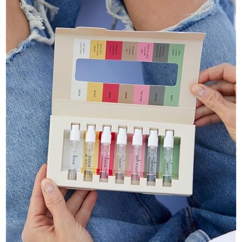 By Rosie Jane Discovery Mini Perfume Set - 7 Piece Travel Size Gift Set - Includes Scents Missy, Dulce, Leila Lou, James, Lake and Dylan - Clean Perfume for Women (7 Count)