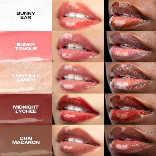 Sacheu Lip Elixir Nourishing and Hydrating Lipgloss ? Moisturizing Plumping Lip Gloss Enriched with Collagen, Non-Sticky Lip Color Smooth High-Shine Finish, Vegan & Cruelty-Free, Bunny Tongue (Pink)