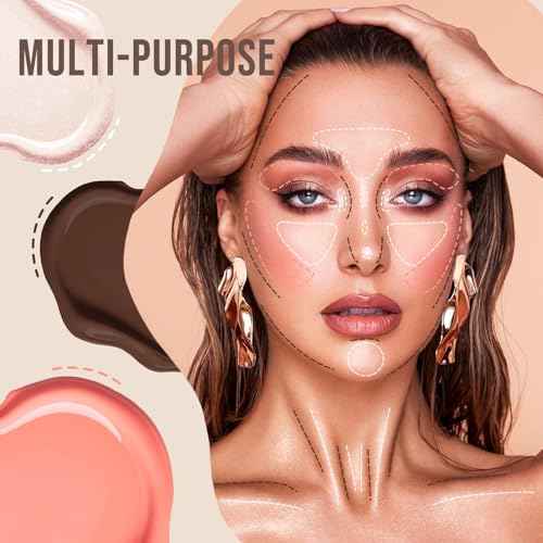 Color Nymph Liquid Makeup Wand Combo, Hydrating Brown Contour Stick Glow Liquid Highlighter Pigmented Blush For Cheeks Fine Texture Natural Blend Long Lasting (Brown Contour+Blush+Highlighter)