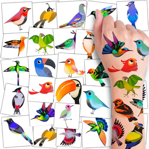 Colorful Birds Temporary Tattoos for Kids - 74 Individually Sheets | Waterproof & Easy Peel | Perfect for Kids Birthday Party Favors, School Rewards