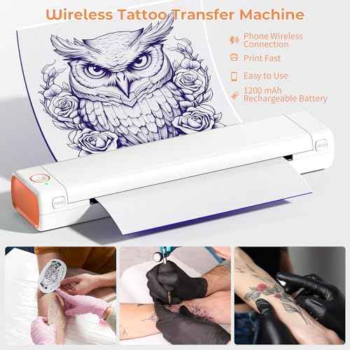 M08F Tattoo Stencil Printer,Thermal Bluetooth Tattoo Transfer Machine,Mobile Copier Printer Compatible with Phone & Laptop, with 10 Pcs Free Tattoo Stencil Transfer Paper