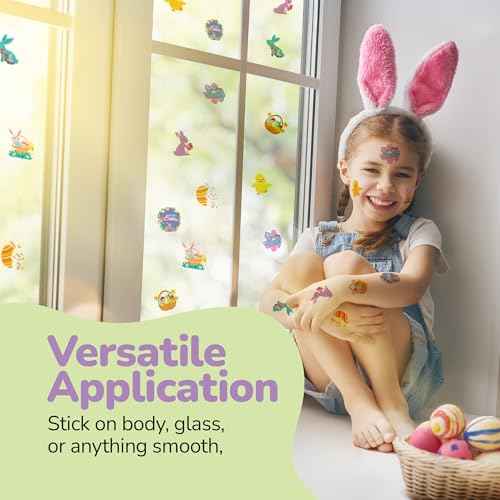 Easter Temporary Tattoos for Kids, 144 Pack, Easter Themed Basket Stuffers, Egg Fillers (240 Pack)