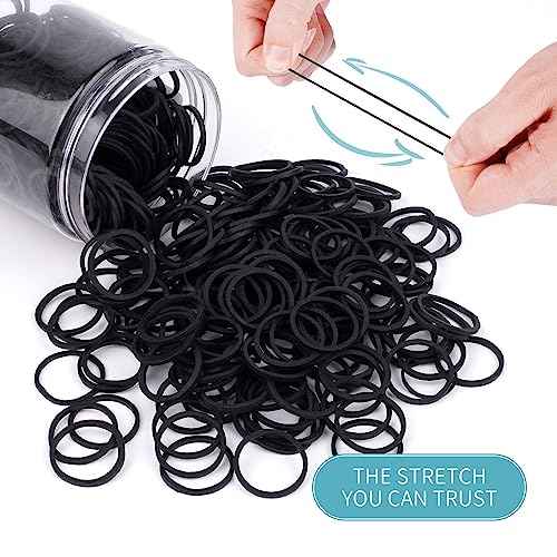 HOYOLS 3/4¡± Inches Black Hair Rubber Bands for Hair Ties Small Mini Elastics Bands Large Braiding Ponytail Holders for Baby Toddler Girls Kids No Damage 600pcs (M) Latex-Free