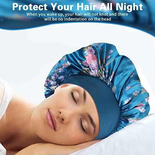 ROYBENS Satin Bonnet Hair Bonnet for Sleeping- 4 Pack Large Bonnets for Women with Elastic Soft Band for Curly Hair Braids