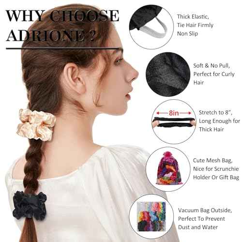 Satin Scrunchies for Women & Girls - 60 Pack Silk Scrunchies for Curly Hair