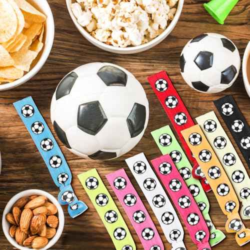 30PCS Colorful Soccer Hair Ties, Elastic Ponytail Holder for Soccer Volleyball Football Lover, Elastic Bands No Crease Hair Tie Ribbon Volleyball Hair Accessories for Girls Soccer Players