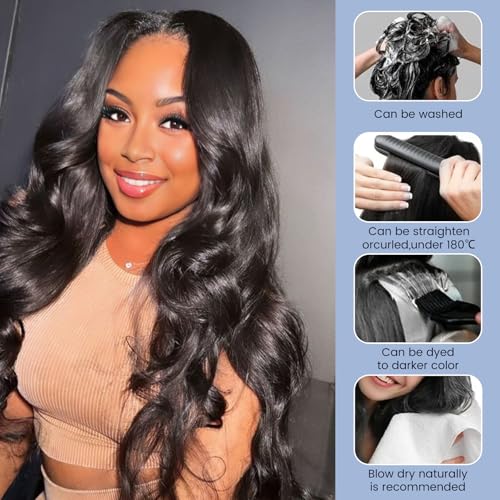 Human Hair Bundles with Closure Body Wave (18 20 22+16) 100% Unprocessed Brazilian Virgin Human Hair Weave Extensions 3 Bundles with 4x4 HD Transparent Lace Clsoure