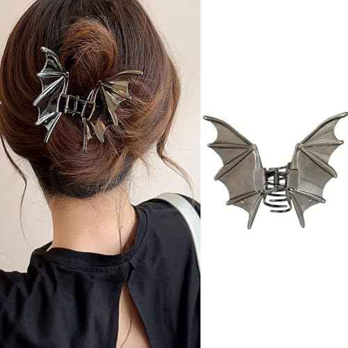 Metal Bat Wing Shape Hair Claw Clips Punk Gothic Style Barrettes - Black - No Slips Jaw Clips for Women's Halloween Party