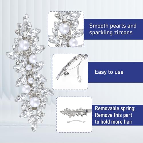 4PCS Hair Barrettes, Rhinestone Hair Clips, 3 Styles Silver Hairpins for Women and Girls, Alloy Hairclips with Rhinestone and Pearl, Sparkly Hair-Accessories for Wedding, Party, Dance and Daily Wear
