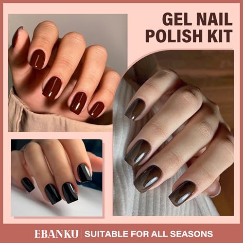 EBANKU 6 Pcs 15ML Red Gel Nail Polish Set- Dark Red Burgundy Gel Polish Same Color Same Bottle Soak Off Gel Polish Kit Nail Art Manicure Christmas Gifts for Women (Dark Red White Black Brown)