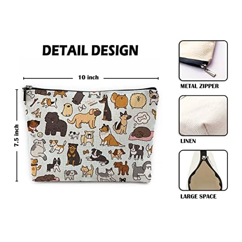 Sufamb Cute Dogs Doodle Art Makeup Bag, Funny Puppy Dog Pattern Cosmetic Pouch for Women Girls, Christmas Birthday Gifts for Dog Lovers Women Girls