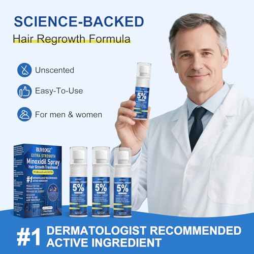 5% Minoxidil Spray for Men and Women, Infused with Biotin, for Hair Regrowth Treatment, Beard Growth, Extra Strength Treatment to Combat Hair Loss and Thinning, 3 Month Supply, 3 Bottles