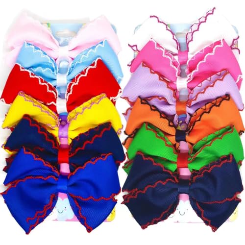 12PCS 5 Inch Hair Bows for Girls Alligator Clips Grosgrain Ribbon Unicorn Rainbow Big Bows Clips Hair Barrettes Accessories for Little Girls Kids Toddlers Teens