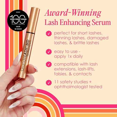 Grande Cosmetics GrandeLASH-MD Lash Enhancing Serum - Peptide & Vitamin Infused Formula for Longer, Thicker, Fuller Looking Lashes - Ophthalmologist Tested, Cruelty-Free