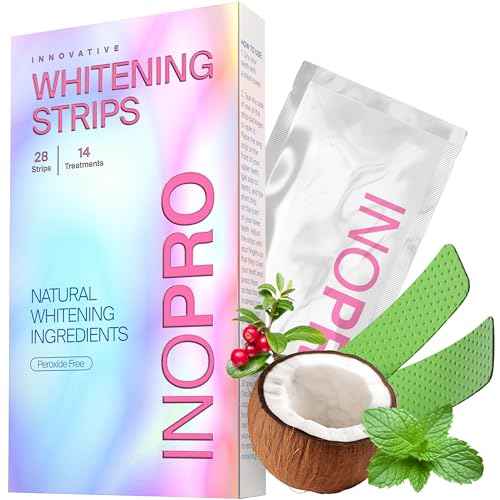 InoPro Teeth Whitening Strips 14 Treatments Kit - Teeth Whitener, Peroxide Free, Green White Strips for Teeth Whitening with Arbutin, Coconut Oil, Deep Stains Removal (28 Strips)