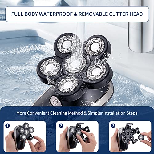Head Shavers for Bald Men Rotary Electric Razor Cordless Electric Shaver Rechargeable Head Shaver Waterproof Mens Head Razor Multifunctional Shaving Grooming Kit for Balder (Black)