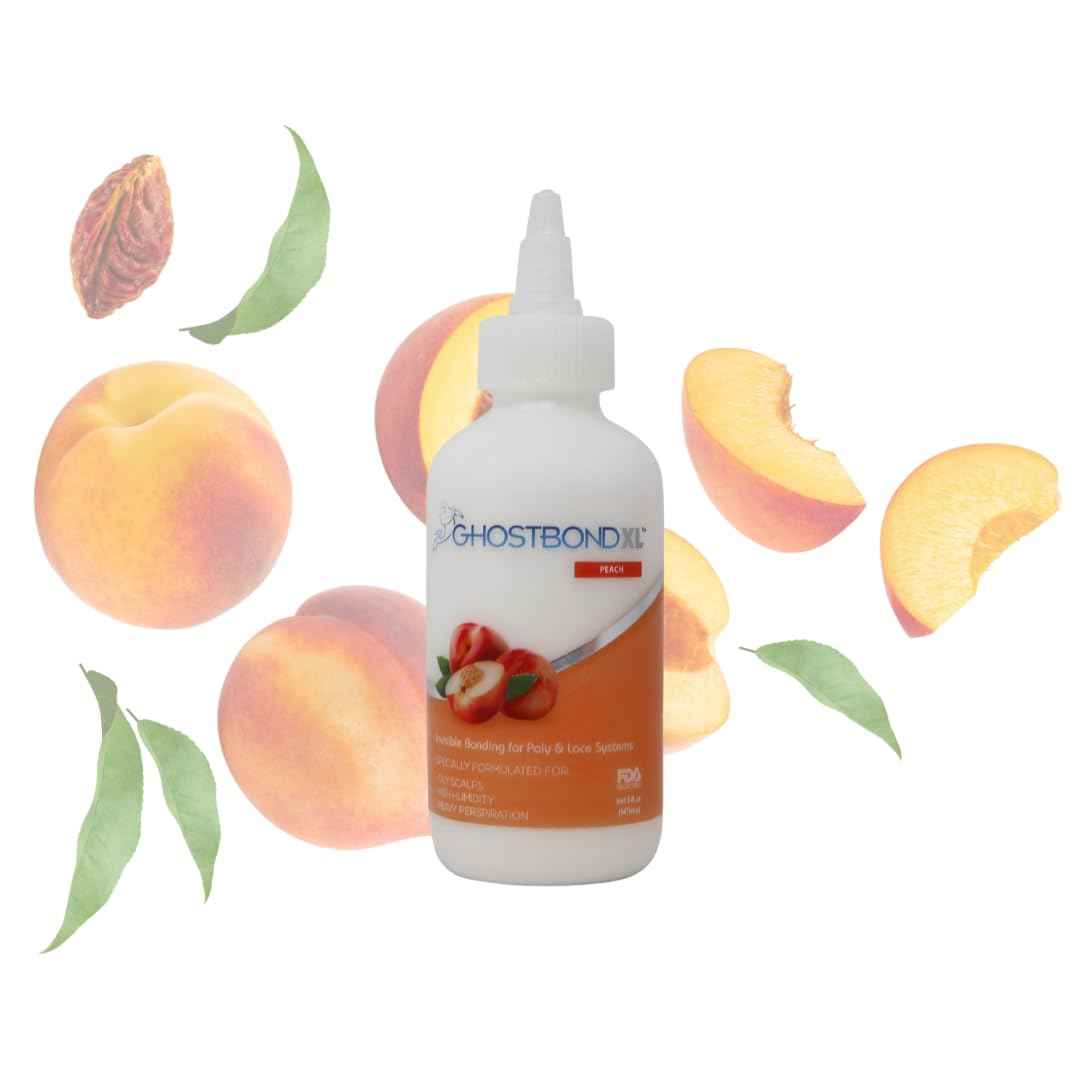 GHOSTBOND XL Hair Replacement Adhesive - 5oz - Invisible Bonding Wig Glue: Extra Moisture Control - Water & Oil-Resistant, Light Hold for Poly and Lace Hairpiece, Wig, Toupee Systems, (Peach)