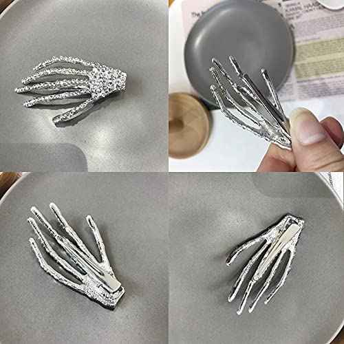 Hair Barrettes Halloween Hair Accessories for Women Girls Silver Skeleton Hand Hair Clips Punk Horror Bone Hair Clip Barrettes for Party Cosplay 2pcs