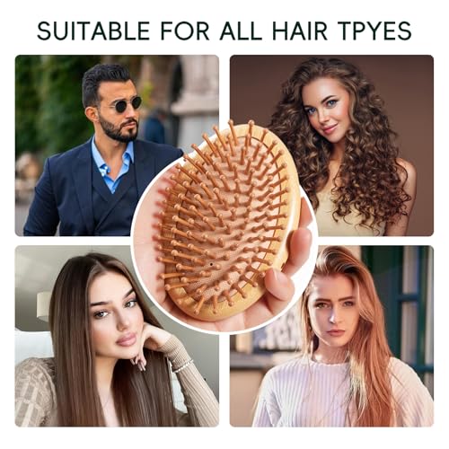 12PC Bamboo Hair Brush - Bulk Bamboo Bristles Detangling Brush for Hair Growth,Massage Scalp & Anti Static HairBrush for Women,Men,Kid(Pack of 12)