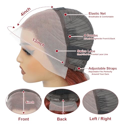 Reddish Brown Lace Front Wigs Human Hair 28 Inch 13x4 Body Wave HD Lace Frontal Wigs Human Hair for Women 180 Density Auburn Colored Copper Red Pre Plucked