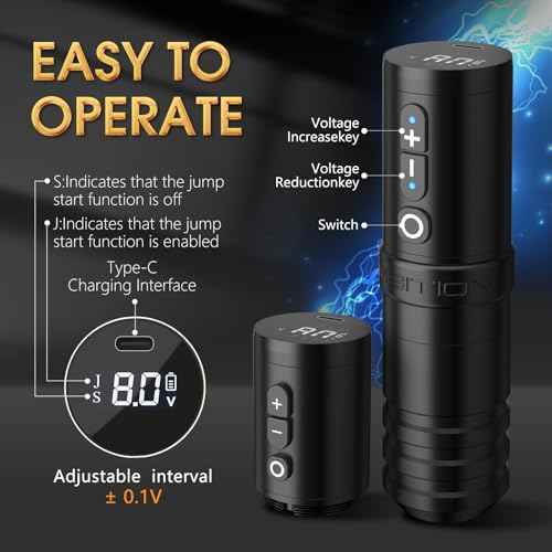 Ambition Wireless Tattoo Machine with 2400mAh Power Supply Digital LCD Display Rotary Tattoo Cartridge Gun Battery Pen with Brushless Motor Straight Drive Bar for Tattoo Artist