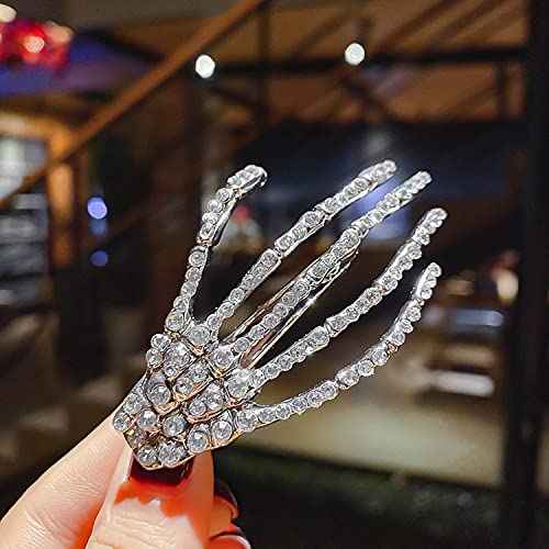 Hair Barrettes Halloween Hair Accessories for Women Girls Silver Skeleton Hand Hair Clips Punk Horror Bone Hair Clip Barrettes for Party Cosplay 2pcs