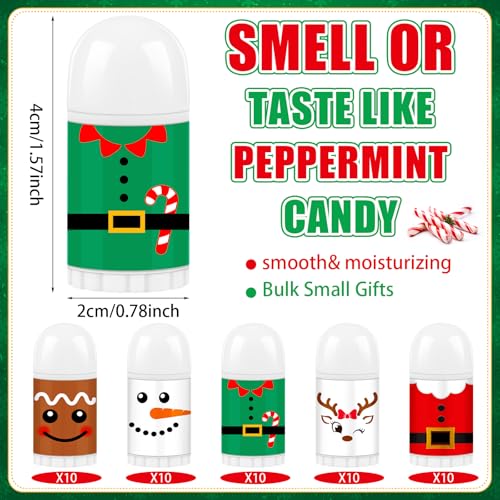 50 Pcs Christmas Peppermint Lip Balms Gifts Bulk, Mini Candy Scented Lip Moisturizer Xmas Party Stocking Stuffer Thank You Appreciation Gift for Women Coworker Staff Homeless (Xmas Character)